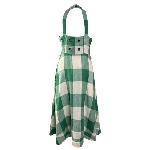 Anthropologie Midi Dress US Maeve Greta Green Gingham Check Linen Blend A-Line - Picture 4 of 10